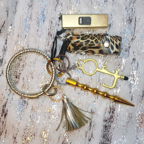 Gold Leopard Keychain Bangle Set