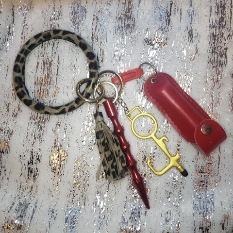 Red Leopard Keychain Bangle Set